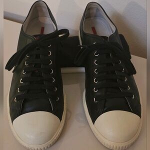 Prada Rubber Toe Cap Low-Top Sneaker. Black. Mens US 11. Great Shape
